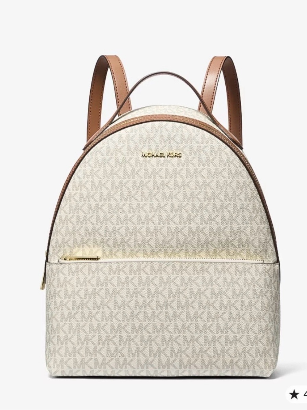 MICHAEL KORS Cream Signature MK Logo Backpack with Brown Trim